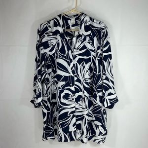 Jones New York Navy and White Linen Floral 2x
